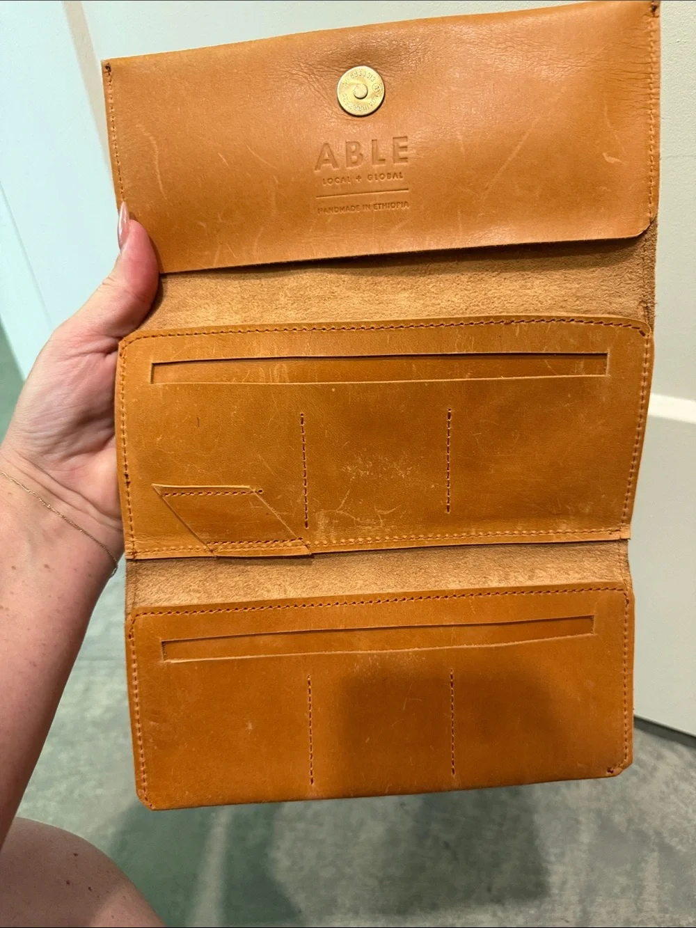 Able Leather Clutch Wallet in Cognac
